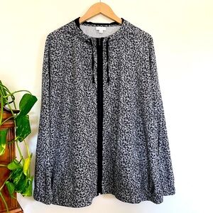 J. Jill Black White Aqua Ditsy Floral Full Zip Activewear Hoodie Jacket Size 3X